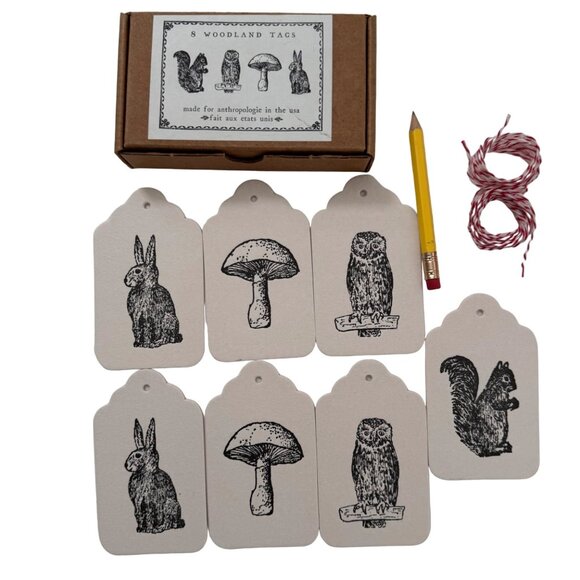 Set Of 7 Woodland Tags By Austin Press - Quirky Rabbit Mushroom Owl & Squirrel D - Picture 1 of 9